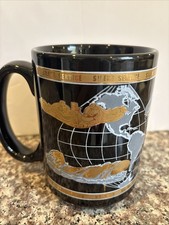 Vtg 90s USA Navy Blue Mug Gold